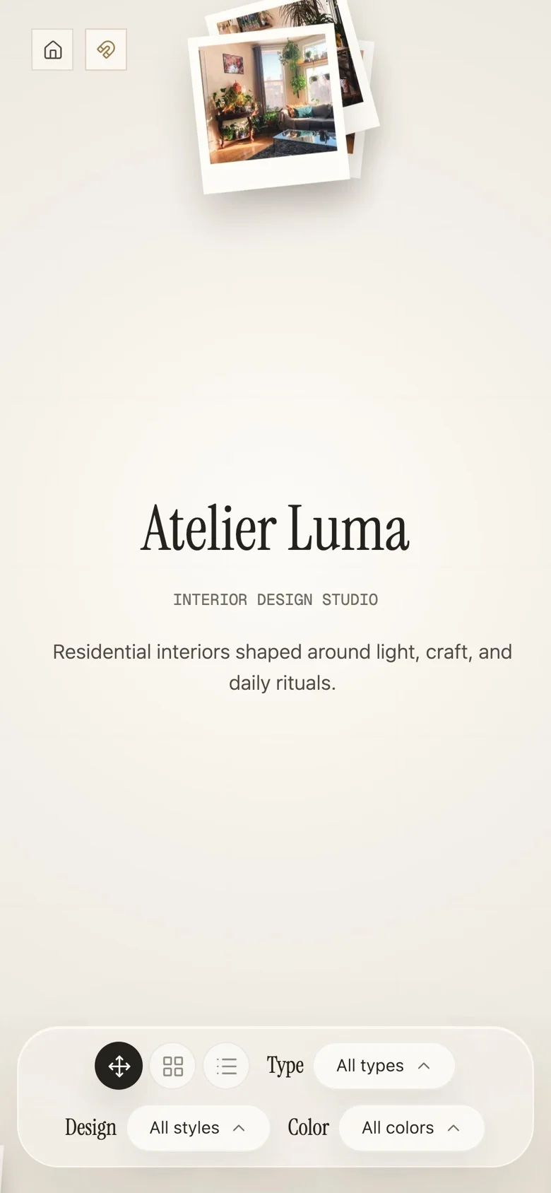 Atelier Luma website on a phone