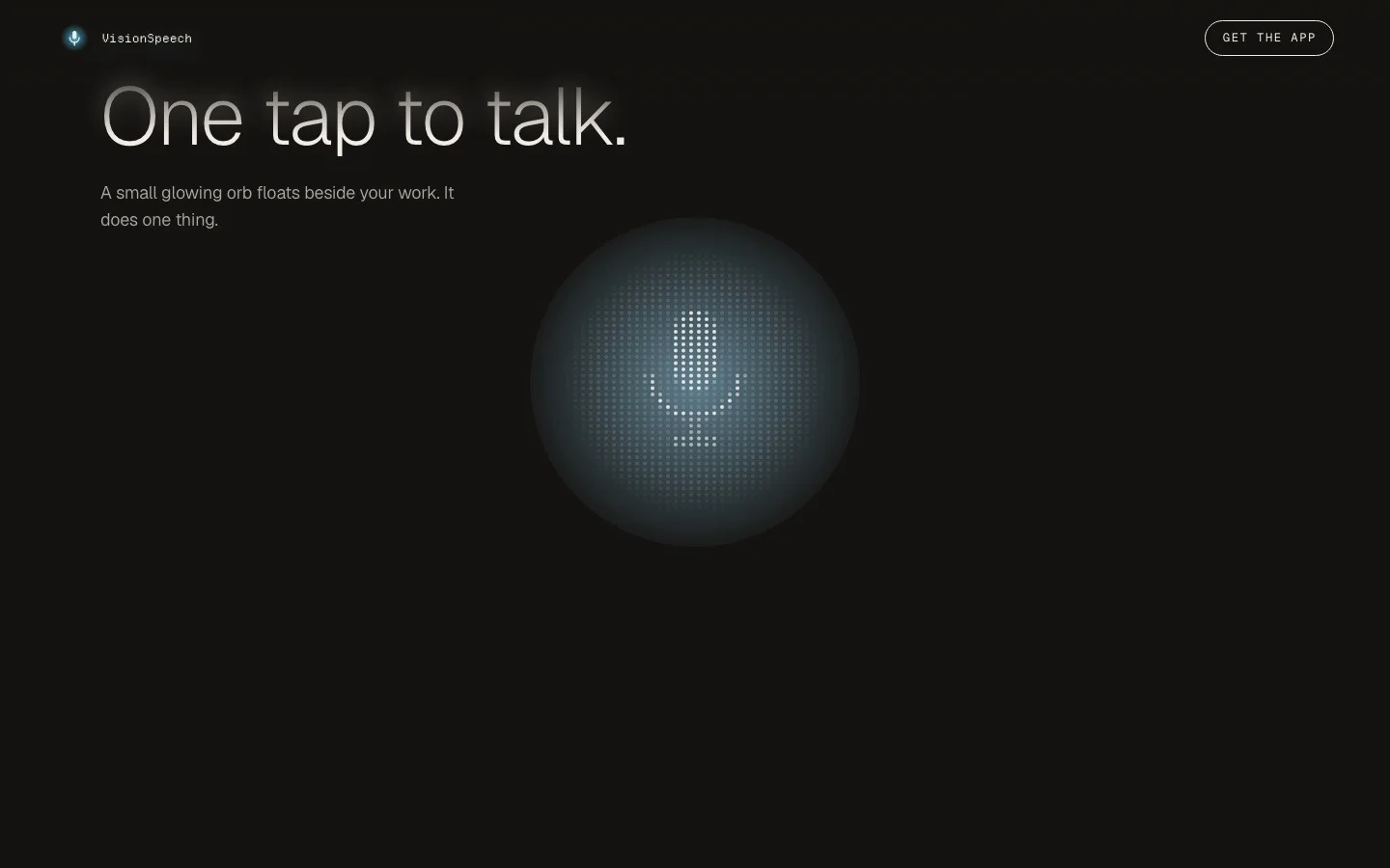 VisionSpeech website with animated orbs for each dictation step